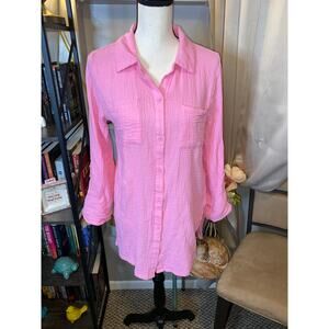 Nicole Miller Pink Textured Button Front Shirt Medium 100% Cotton Top
